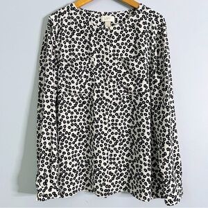 Ann Taylor LOFT Floral Blouse Black & White Poppy Pattern Size Medium